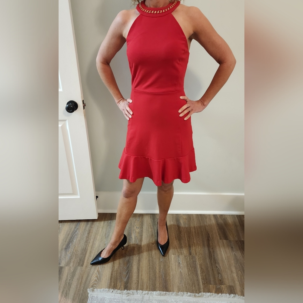 Michael Kors Red and Gold Chain Detail Dress
